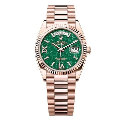 Rolex - 128235-0068 Day-Date 36 Everose Gold - Fluted  / Green Aventurine / President